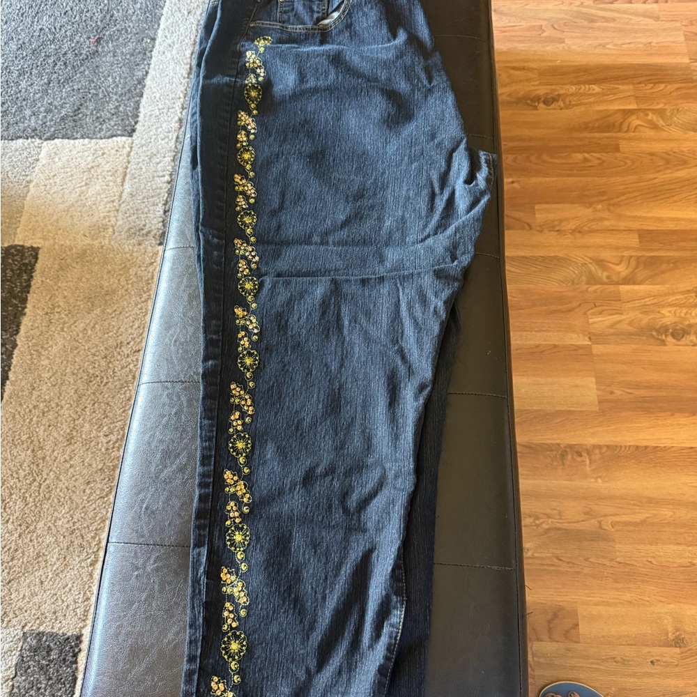 Westport Navy Jeans with Yellow Embroidery